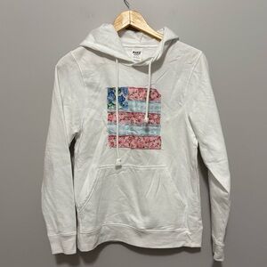 White Hoodie With American Flag Appliqué Size Small